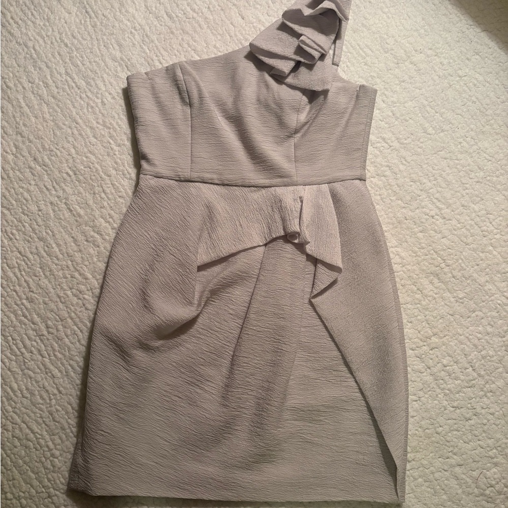 BCBGMaxAzria One-Shoulder White Silver Dress
